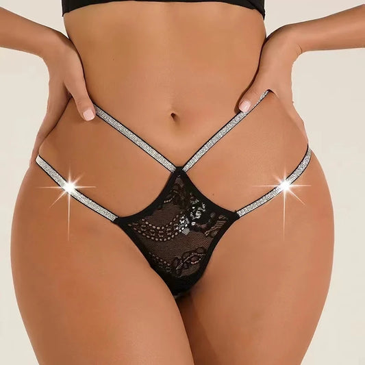 Tanga con tiras brillantes de piedritas